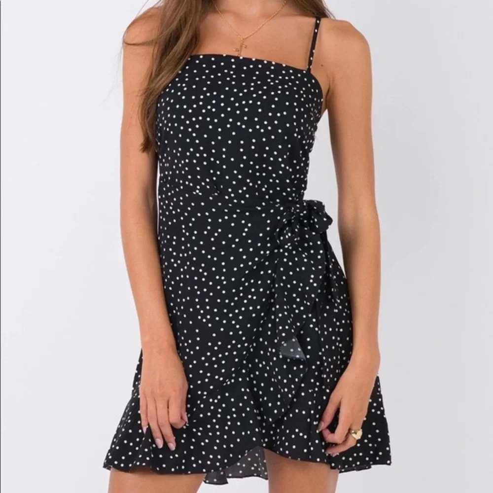 Princess Polly Polka Dot Wrap Mini Dress Black White Ruffle Hem Size US 2 Summer
